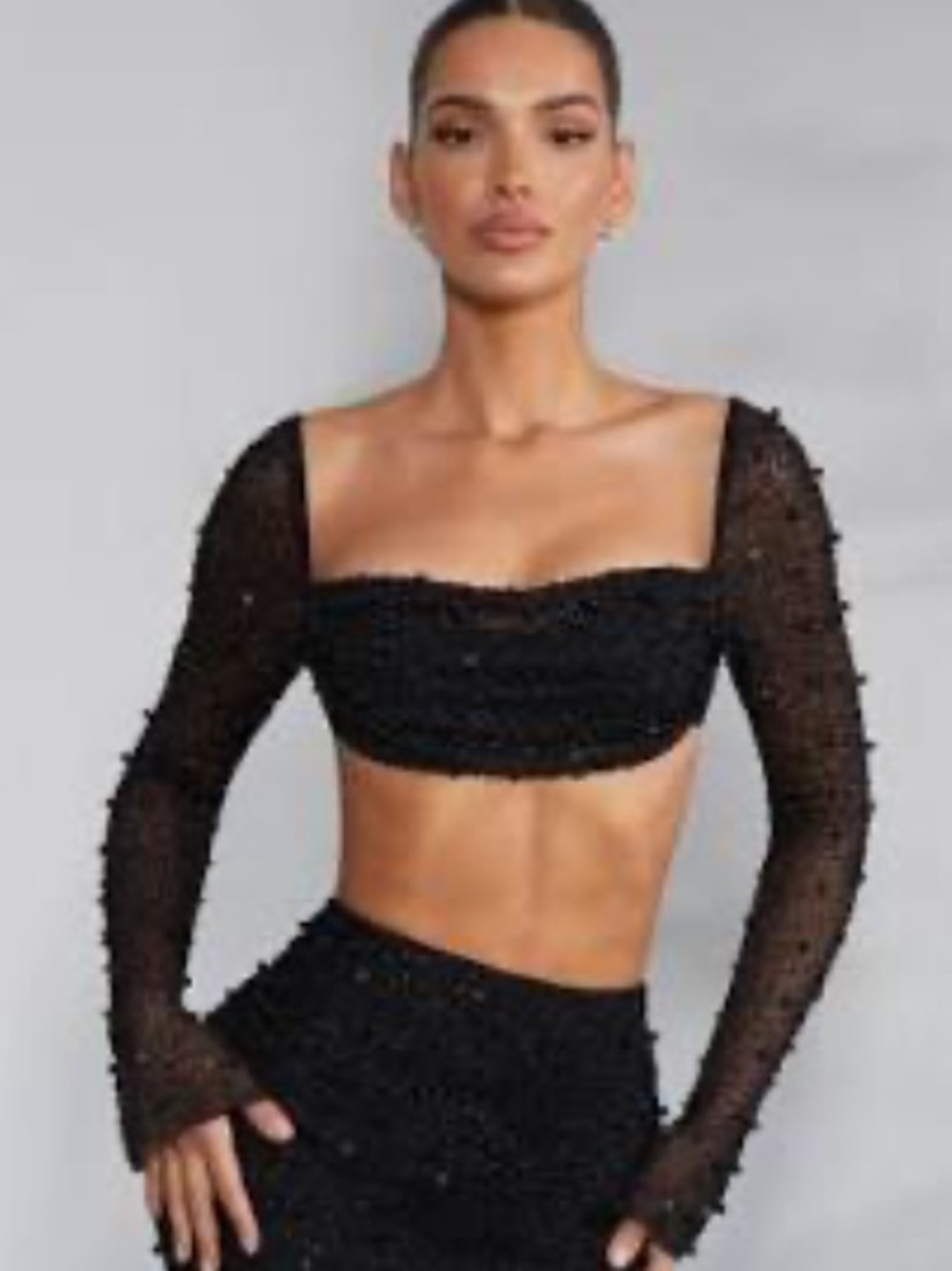 Oh Polly Black Embellished Crop Top